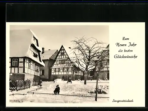 AK Langensteinbach, Fachwerkhäuser im Winter