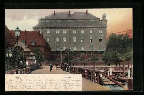 Lithographie Kiel, Schloss in der Abenddämmerung