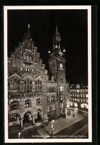 AK Hagen, Das Rathaus in der Abendstimmung