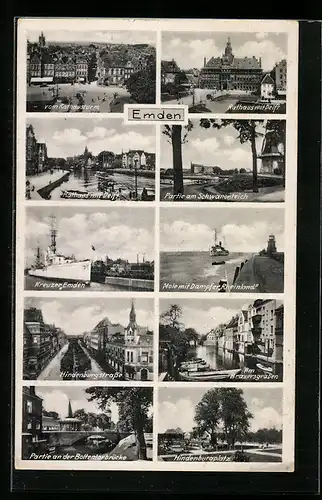 AK Emden, Kreuzer Emden, Hindenburgstrasse, Rathaus mit Delft