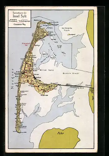 Künstler-AK Keitum /Sylt, Landkarte mit Westerland, Morsum und Archsum