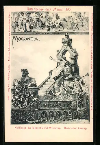 AK Mainz, Gutenberg-Feier 1900, Historischer Festzug, Huldigung der Moguntia