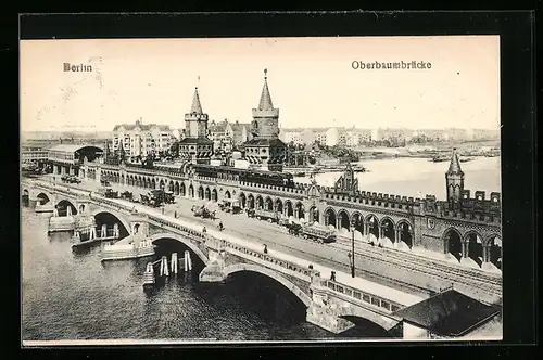 AK Berlin-Friedrichshain, Oberbaumbrücke aus der Vogelschau
