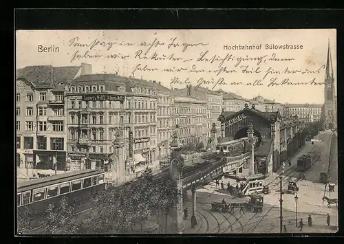 AK Berlin-Schöneberg, Hochbahnhof Bülowstrasse, Strassenbahn