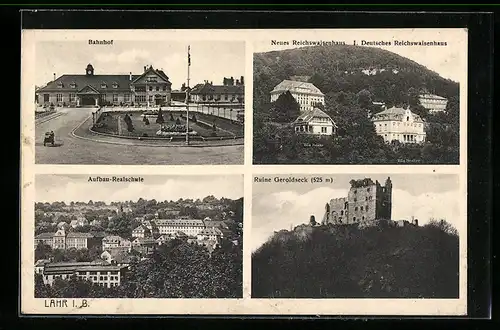 AK Lahr, Bahnhof, Vorseminar, Ruine Geroldseck, Deutsches Reichswaisenhaus