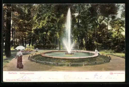 AK Durlach, Springbrunnen im Schlossgarten