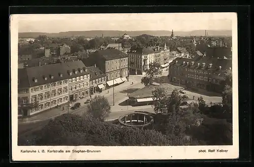 AK Karlsruhe i. B., Karlstrasse am Stephan-Brunnen aus der Vogelschau