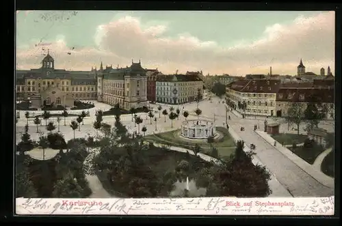 AK Karlsruhe, Blick auf Stephansplatz mit Strassenpartie