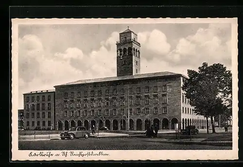 AK Karlsruhe i. B., Reichspostdirektion von der Strasse gesehen