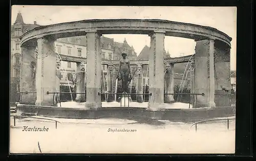 AK Karlsruhe, Blick auf Staphansbrunnen