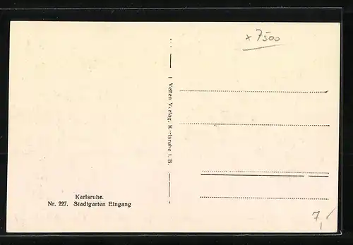AK Karlsruhe, Stadtgarten Eingang