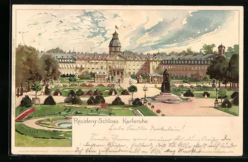 Künstler-AK Heinrich Kley: Karlsruhe, Residenz-Schloss mit grossem Park