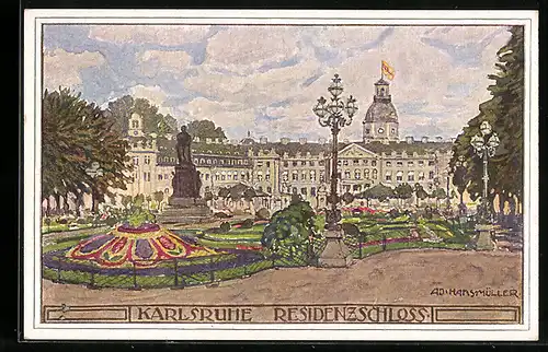 Künstler-AK Karlsruhe, Ansicht von Residenzschloss