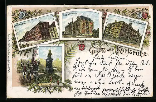 Lithographie Karlsruhe, Baugewerkschule, Kunstgewerbeschule, Politechnikum