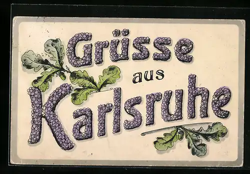 Künstler-AK Karlsruhe, Schriftzug Karlsruhe aus Blumen