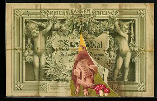 AK Reichskassenschein, Glücksschwein, Geld