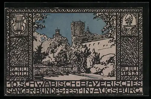Künstler-AK Augsburg, 10. Schwäbisch Bayerisches Sänger-Bundes-Fest 1913