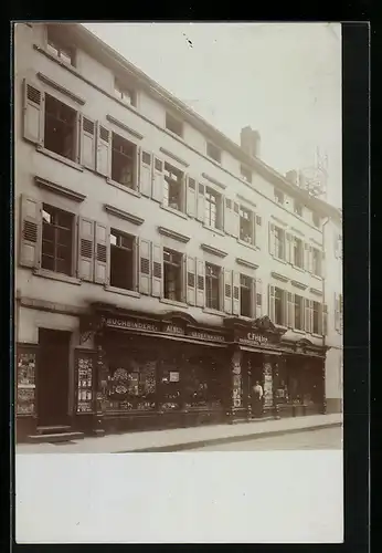 Foto-AK Karlsruhe, Buchbinderei und Lederwaren C. Feigler, Herrenstrasse 21