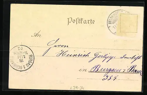 Passepartout-Lithographie Neunkirchen, Ortsansicht im Eichenblatt