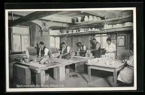 AK Kohren i. Sa., Arbeiter in der Töpferwerkstatt Max Arnold