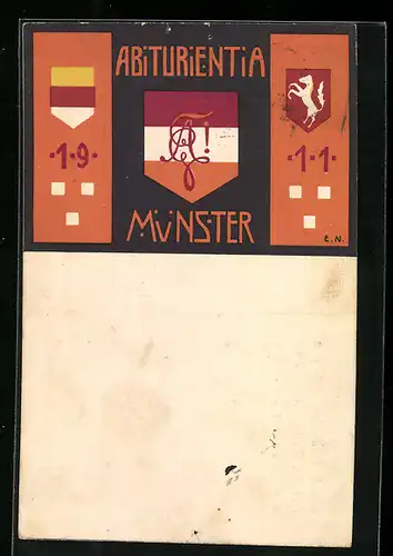 Künstler-AK Münster i. W., Absolvia Abiturientia 1911, St. Realgymnasium, Wappen