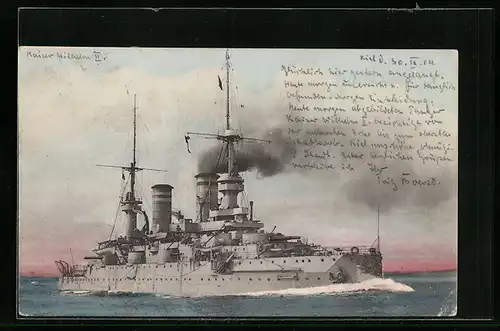 AK Kriegsschiff S. M. S. Kaiser Karl der Grosse in voller Fahrt