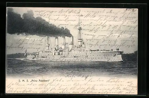 AK Kriegsschiff SMS Prinz Adalbert unter Volldampf