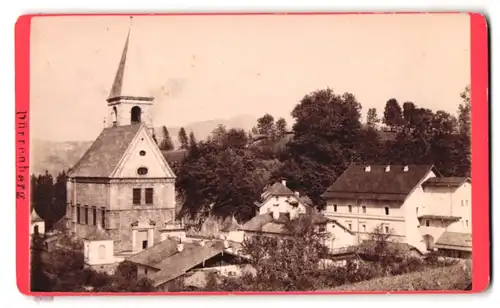 Fotografie Theodor Kratzer, Hallein a. d. Salzach, Ansicht Dürrenberg, Blick auf die Kirche mit umgebenden Häusern