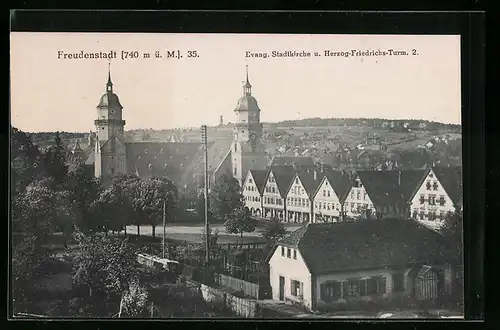 AK Freudenstadt, Evangelische Stadtkirche und Herzog-Friedrichs-Turm