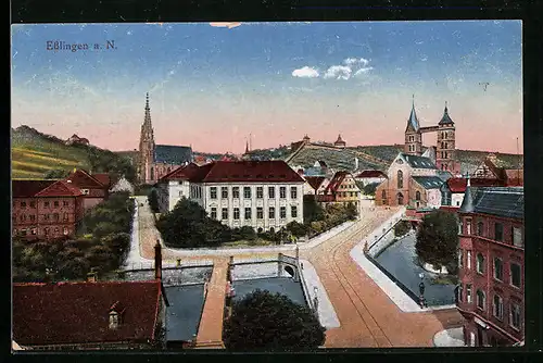 AK Esslingen a. N., Strassenpartie mit Kirche