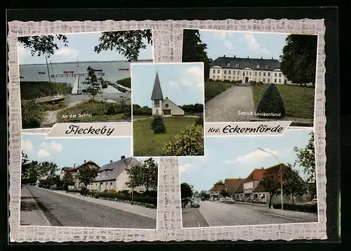 AK Fleckeby über Eckernförde, Schloss Louisenlund, An der Schlei, Kirche