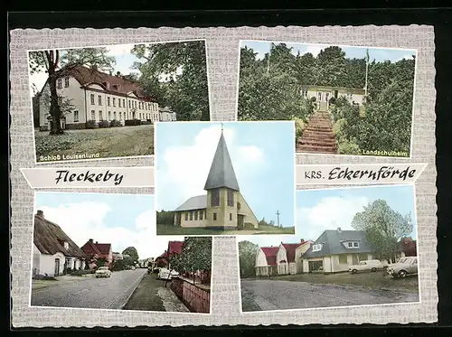 AK Fleckeby über Eckernförde, Schloss Louisenlund, Landschulheim, Kirche
