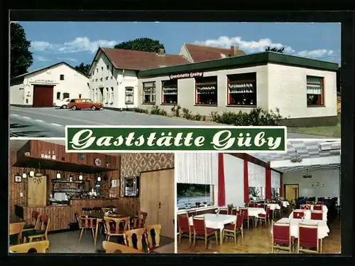 AK Güby /Schleswig, Gasthaus Güby, Innenansichten