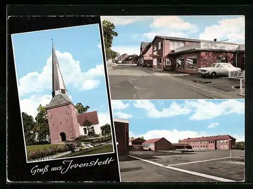 AK Jevenstedt, Geschäft, Kirche, Ortspartie
