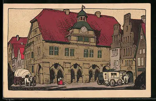 Steindruck-AK Minden i. W., Motiv vom Rathaus
