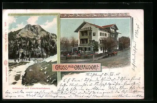 AK Oberaudorf, Gasthof-Unterkunftshaus, Blick zum Brünstein