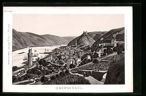 AK Oberwesel, Ortsansicht mit Flusslauf