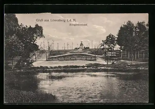 AK Löwenberg i. d. M., Wasserpartie am Kriegerdenkmal