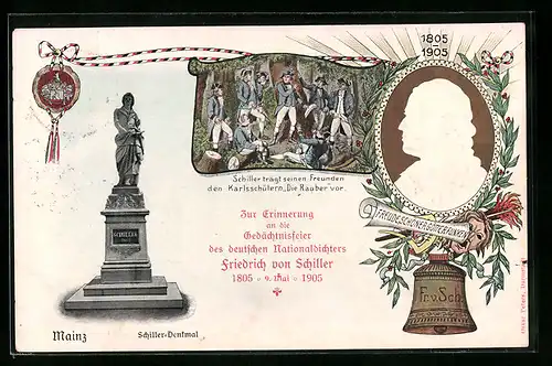 AK Stuttgart, 100 jährige Schillerfeier 1905, Schiller beim Vortragen seines Werkes Die Räuber vor seinen Freunden