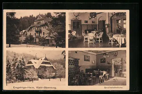 AK Wald-Bärenburg, Das Erzgebirgsheim im Winter und die Gesellschaftsräume