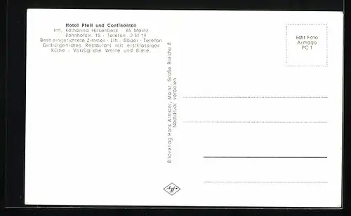 AK Mainz /Rh., Hotel Pfeil und Continental, Bahnhofstrasse 15, Innenansichten