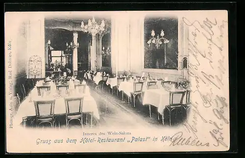 AK Köln, Hotel-Restaurant Palast, Inneres des Wein-Salons