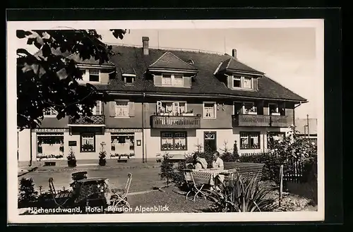 AK Höchenschwand /Schwarzw., Hotel-Pension Alpenblick mit Aussentischen, Konditorei und Restaurant