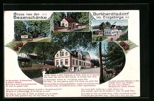 AK Burkhardtsdorf /Erzgebirge, Partie an der Besenschänke, Gedicht