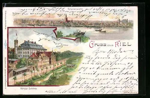 Lithographie Kiel, Königl. Schloss, Totalansicht