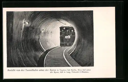 AK Berlin-Treptow, Tunnelbahn unter der Spree, U-Bahn