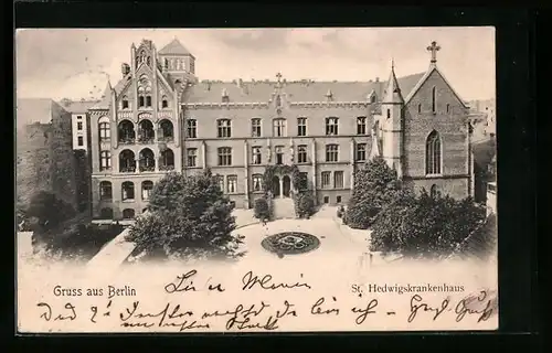 AK Berlin, St. Hedwigskrankenhaus mit Anlage aus der Vogelschau, Grosse Hamburger Strasse