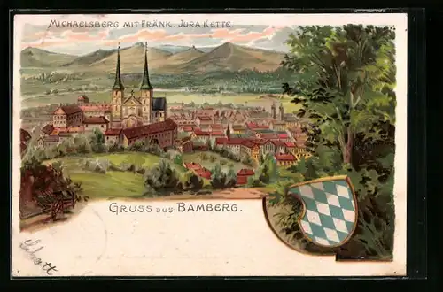 Lithographie Bamberg, Michaelsberg mit Fränk. Jurakette