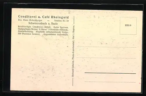 AK Schwarzenbach /Saale, Conditorei-Cafe Rheingold H. Hohenberger, Innenansicht mit Billardtischen