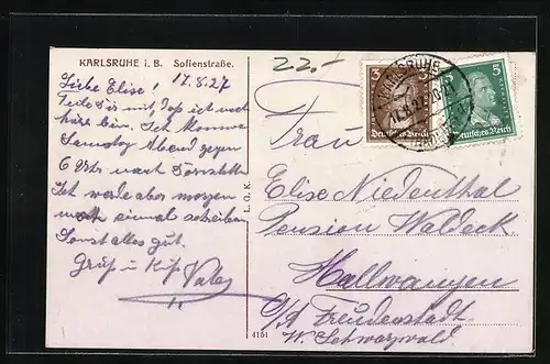 AK Karlsruhe, Blick in die Sofienstrasse